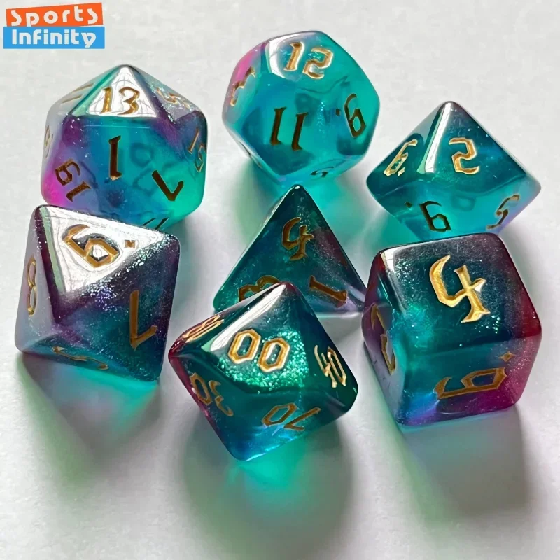 Board Game Viral - 7 Pcs ใหม่คู่สีลูกเต๋า Polyhedral GOLD ตัวอักษรดิจิตอล