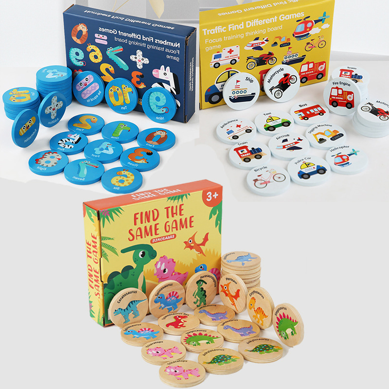 Board Game Word - เกมฝึกความจำสำหรับเด็ก ทำจากไม้ รูปไดโนเสาร์และยานพาหนะ ของเล่นเสริมพัฒนาการทางสติปัญญา ฝึกสมาธิสำหรับเด็ก ของเล่นไม้เสริมพัฒนาการ