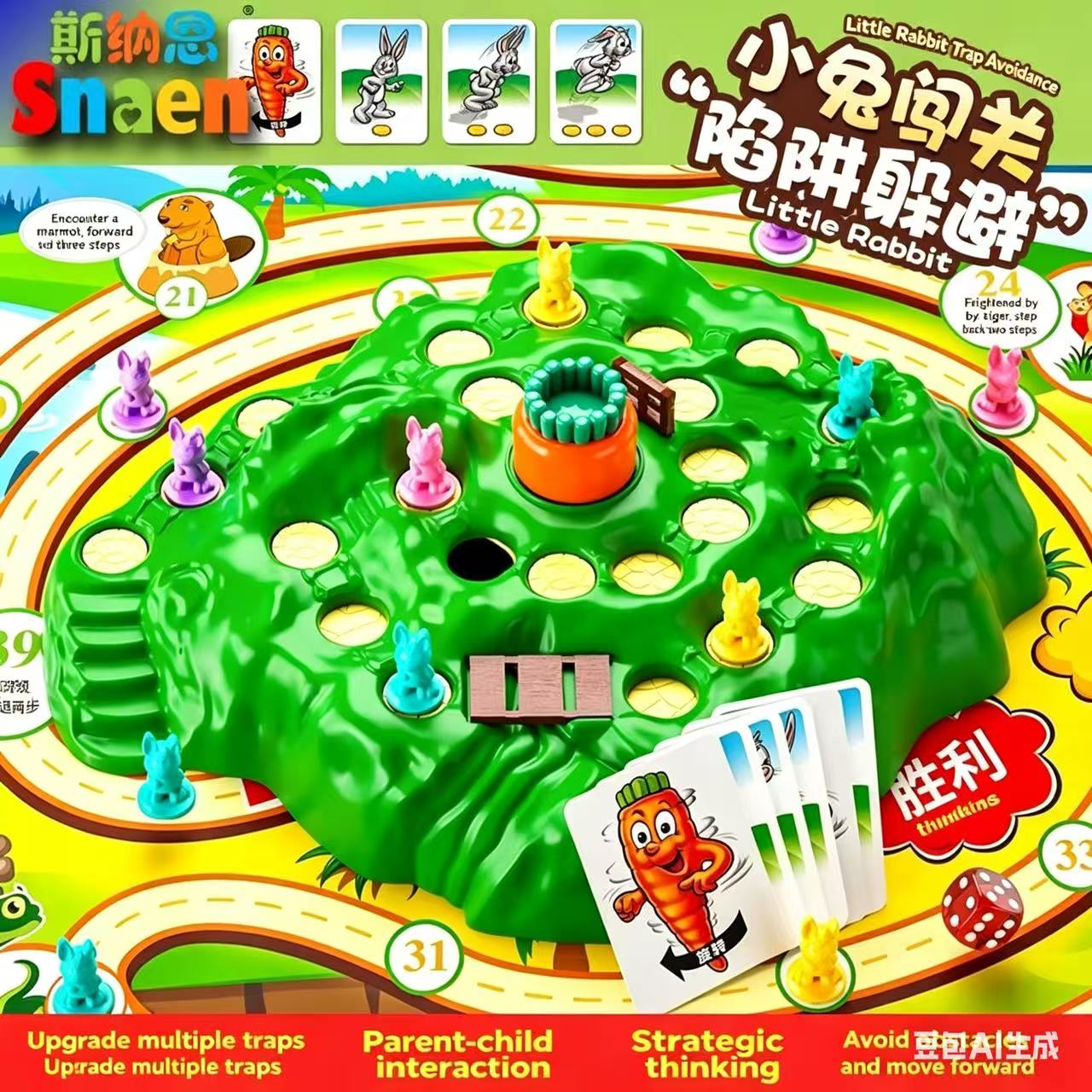 Board Game Word - ของเล่นกระต่ายดักจับสุดฮิต รุ่นปรับปรุงใหม่ เกมการ์ดกระดานสำหรับครอบครัว เสริมสร้างปฏิสัมพันธ์ระหว่างพ่อแม่ลูก เกมสร้างสรรค์บนโต๊ะ เหมาะสำหรับเด็กชายและเด็กหญิง