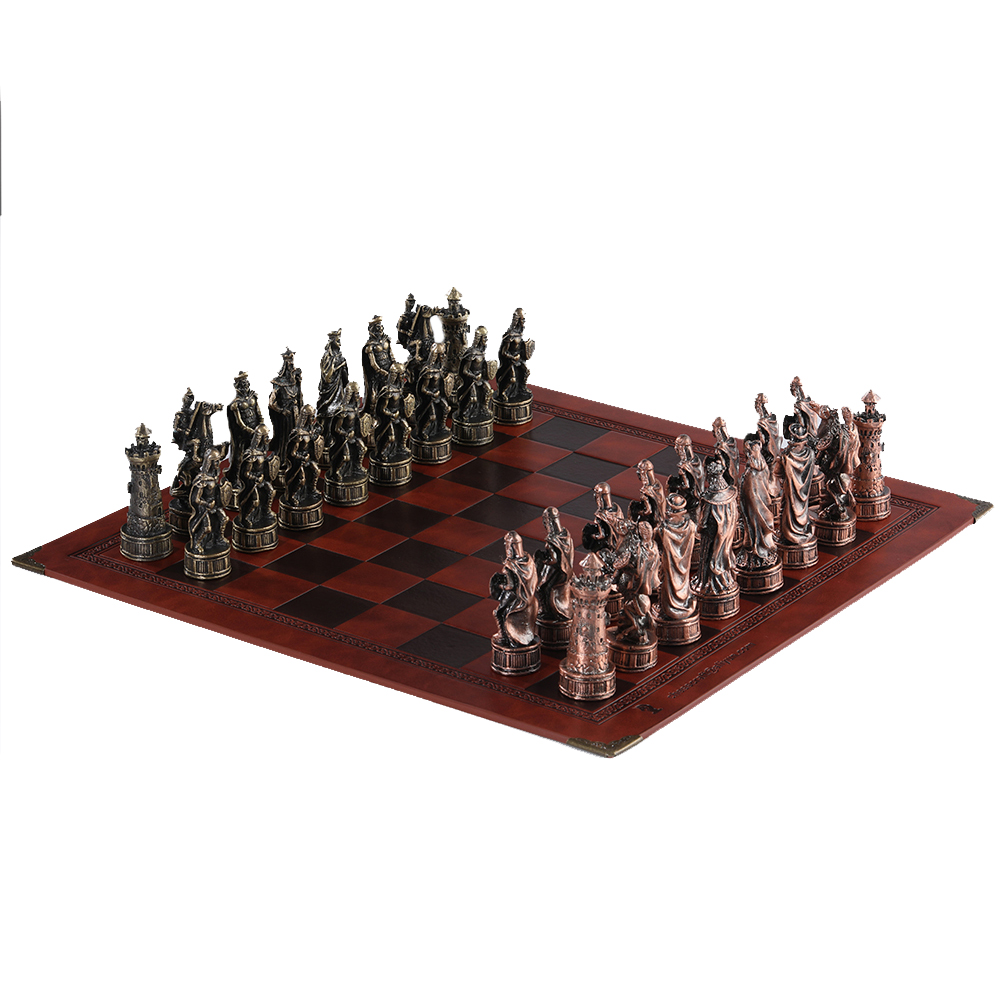 Yearbook Board Game Theme - Metal Theme หมากรุก32Pcs IntelligencLuxury Knight ตารางเกมความบันเทิงของเล่นหนังชุดของขวัญทหารมังกรธีมกีฬา