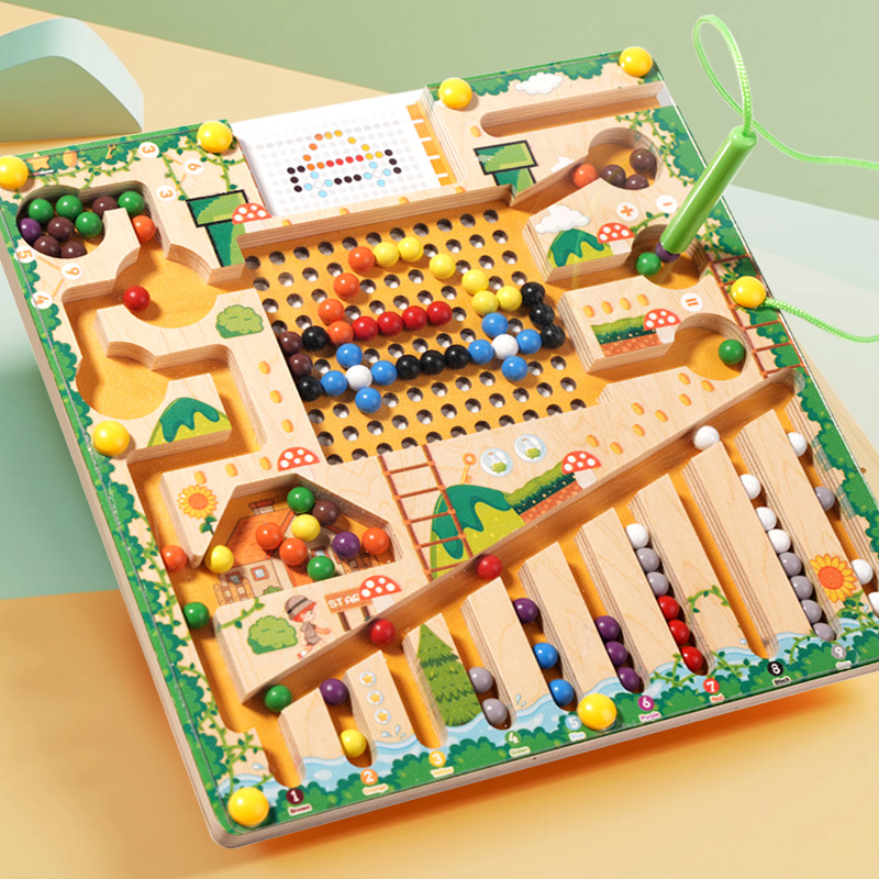 Board Game Education - เกมเรียงลําดับแม่เหล็ก Montessori ปริศนาของเล่นกระดานเขาวงกตการเรียนรู้นับสีการจําแนกจํานวนของเล่นเพื่อการศึกษาไม้