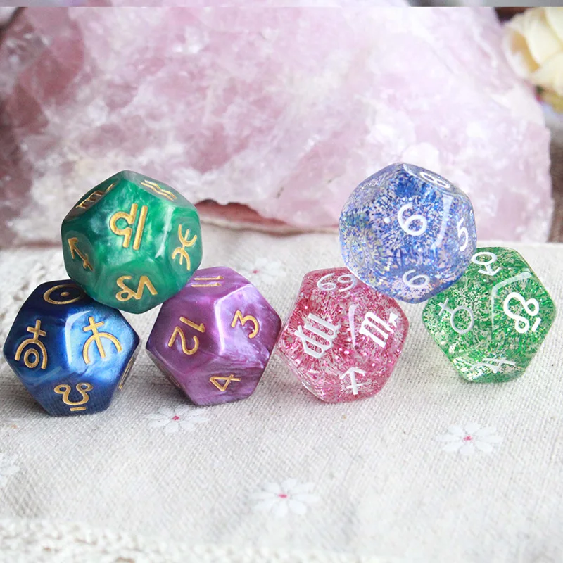 Board Game Viral - 3 ชิ้น/เซ็ตไข่มุก/โปร่งใส 12 ด้านโหราศาสตร์ราศีลูกเต๋า Constellation Divination